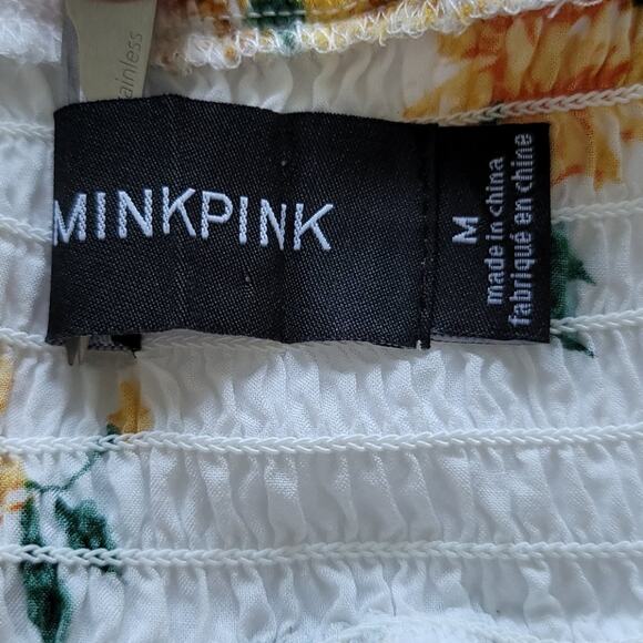 MINKPINK Tank Top Cropped Boho Floral Sleeveless Size Medium White & Yellow - Picture 7 of 9